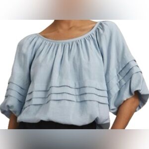 MAEVE BY ANTHROPOLOGIE SHORT PUFF SLEEVE BUBBLE TIERED TOP BLUE SIZE: LARGE